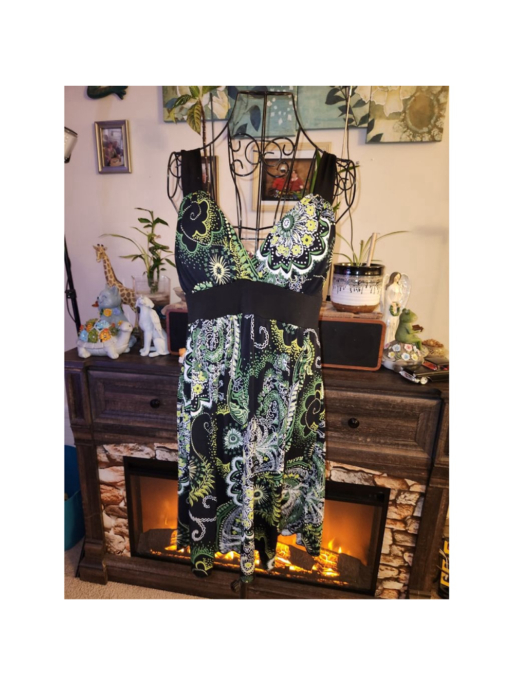 Speechless Black Green Paisley Dress Large